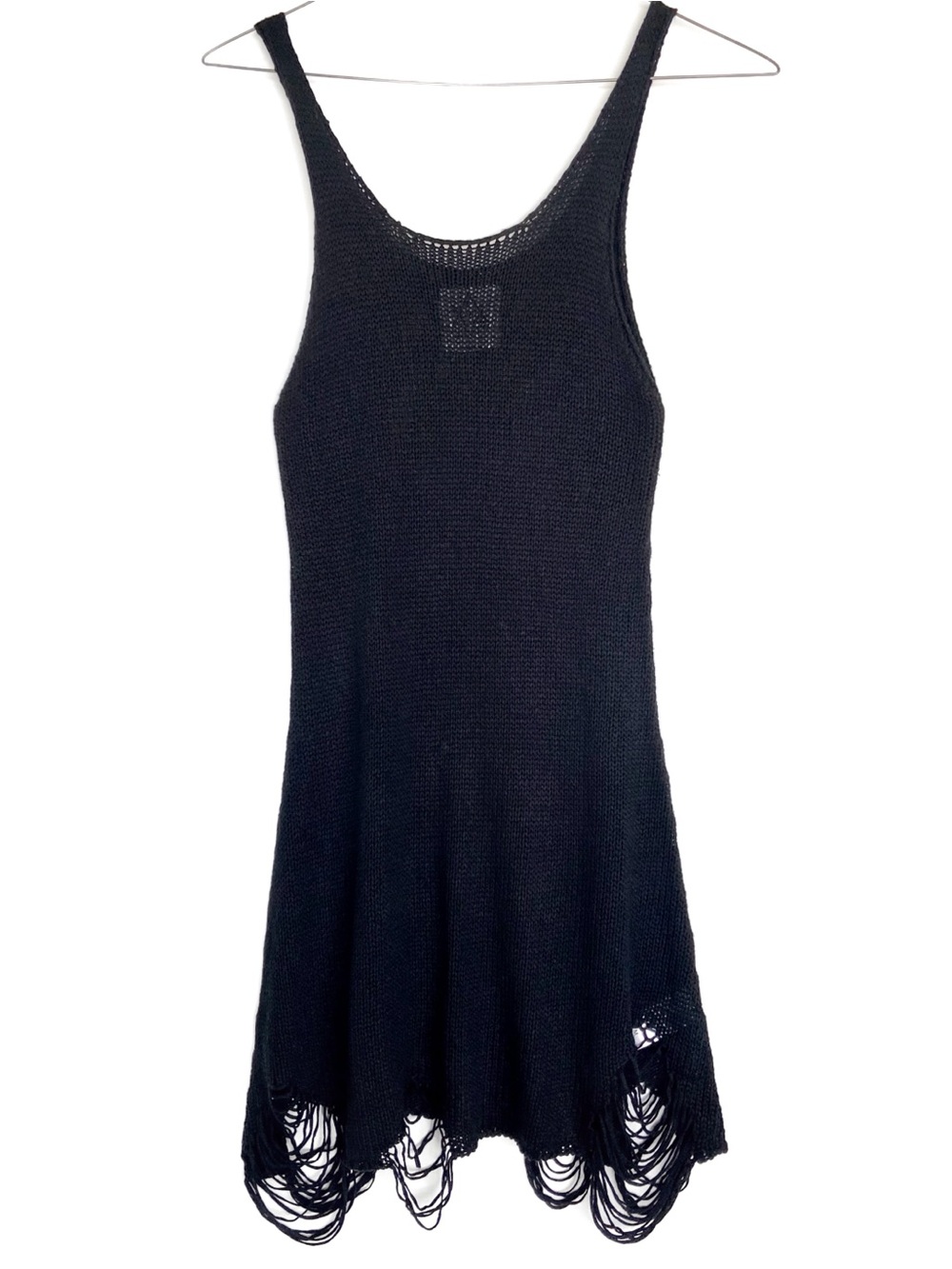 UNIF Loose String Knit Tank Mini Dress in Black